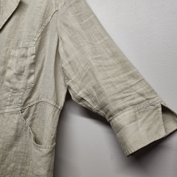 Soft Surroundings Blazer Jacket Women Size L Tan 100% Linen 3/4 Sleeve Casual - Picture 3 of 7